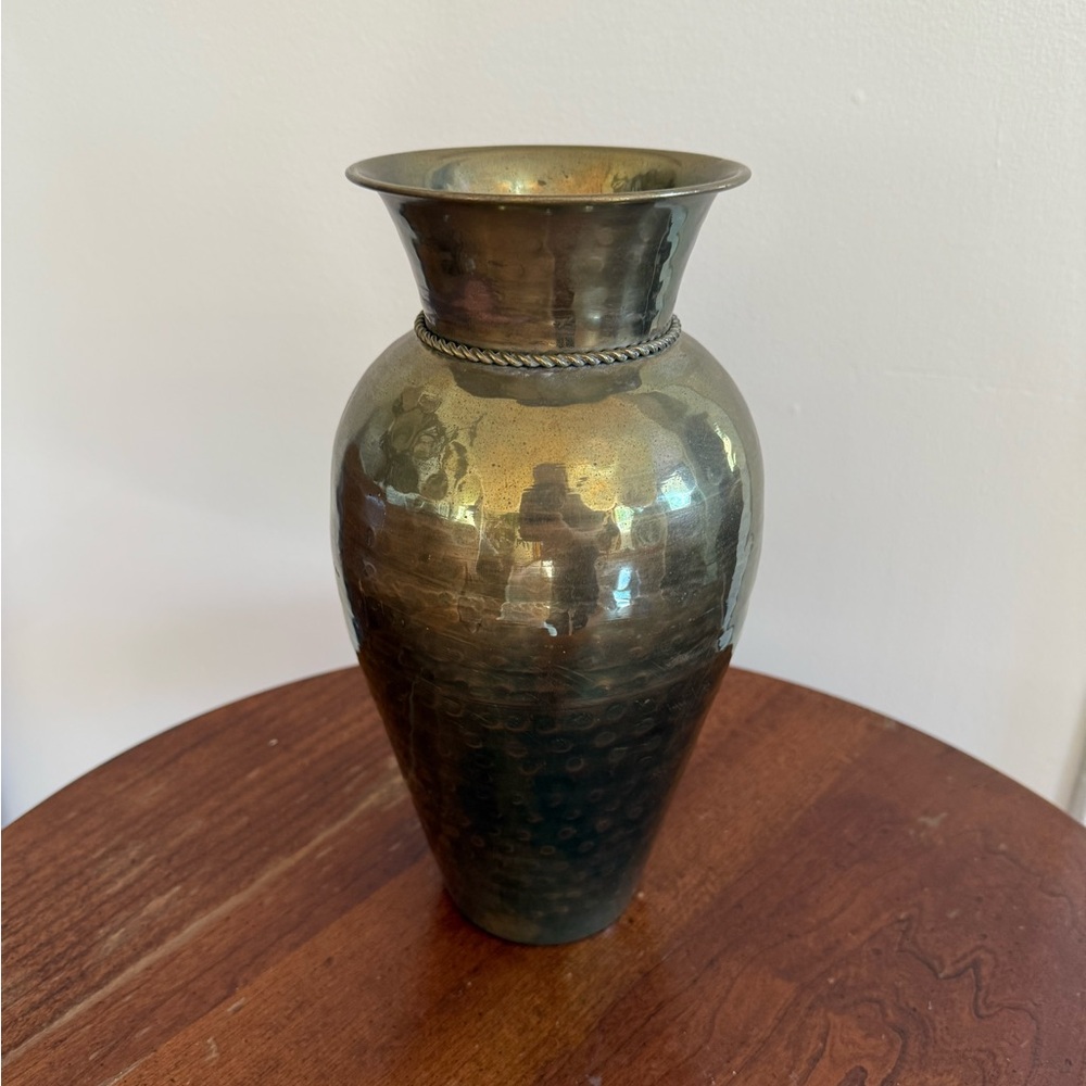 Vintage Hammered Brass Vase with Braided Rope & Tassel Accents Home Decor 10” - Picture 4 of 7